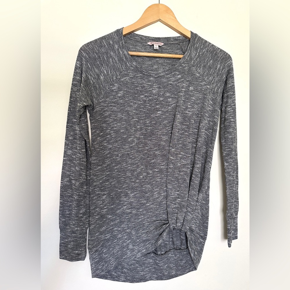 Juicy Couture Sweater Blouse Top Women’s Sz Small‎ Gray Tie Front Long Sleeve